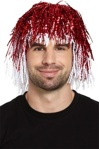 Red/White Tinsel Wigs - England & World Cup Football